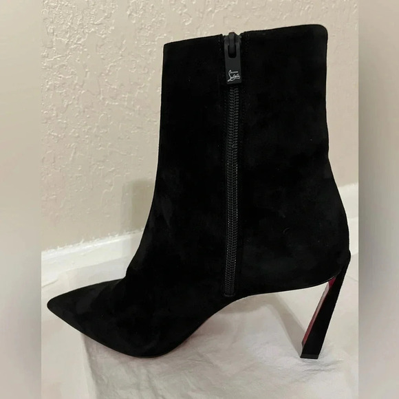 New Christian Louboutin Condora 85 Suede Black Heel Ankle Zip Up Bootie, Size 40 - Picture 3 of 6
